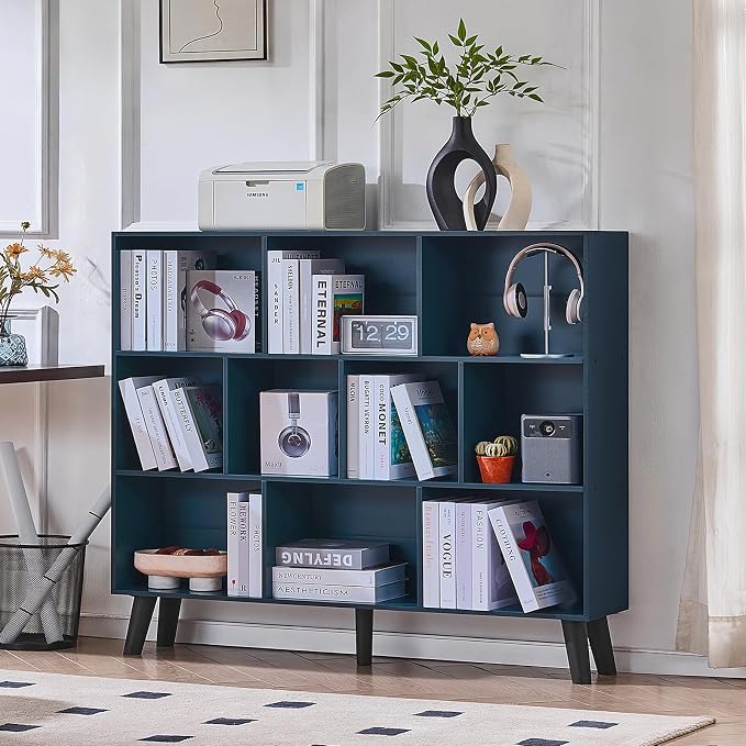 LEYAOYAO 10 Cube Bookshelf, 3 Tier Vintage 55" Wide Bookcase - Image 5