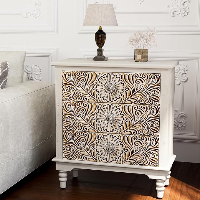 HOMPUS Nightstands Set of 2, Night Stand w Flower Pattern, Bedside Table Set of - Image 6