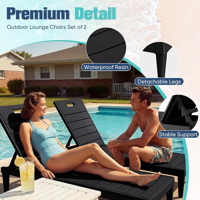 Devoko Outdoor Chaise Lounge Chair Set of 2 - Image 3