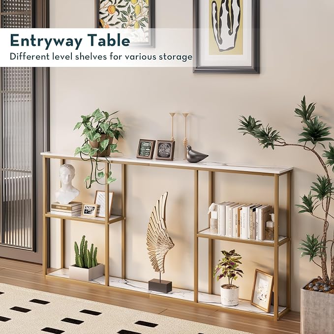 WOHOMO Gold Console Table, 3-Tier Small Entryway Table - Image 2