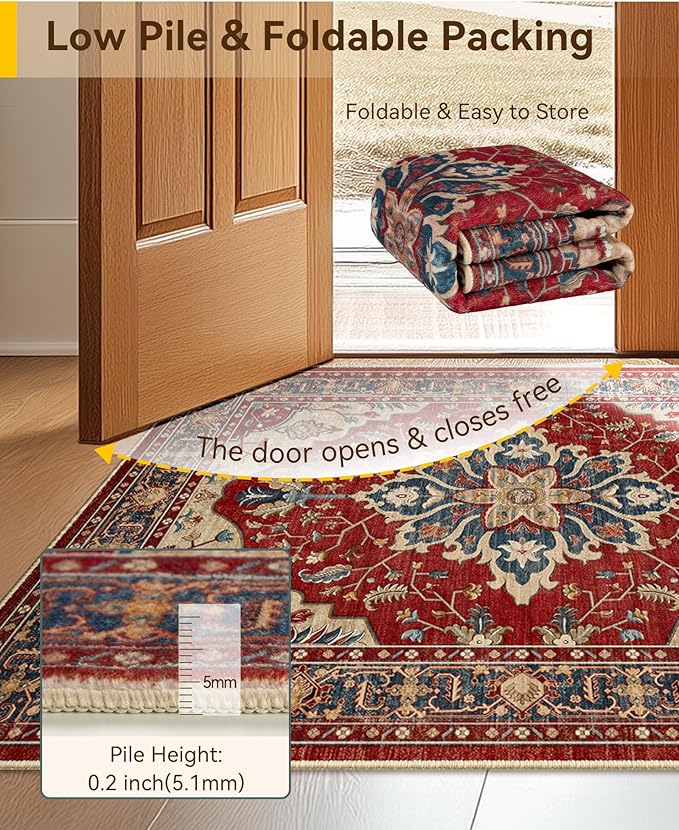 RELEANY Area Rugs Square 4ft Washable Non-Slip, Floral Vintage Distress Print - Image 3