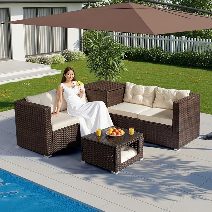 VINGLI 4 Pieces Outdoor Sectional Wicker Patio Furniture by VINGLI