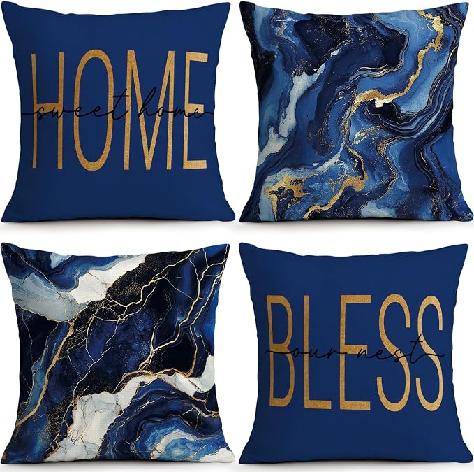 OBSEDE Blue Marble with Faith Quotes Decorative Throw Pillow Covers 18 × 18 in by OBSEDE