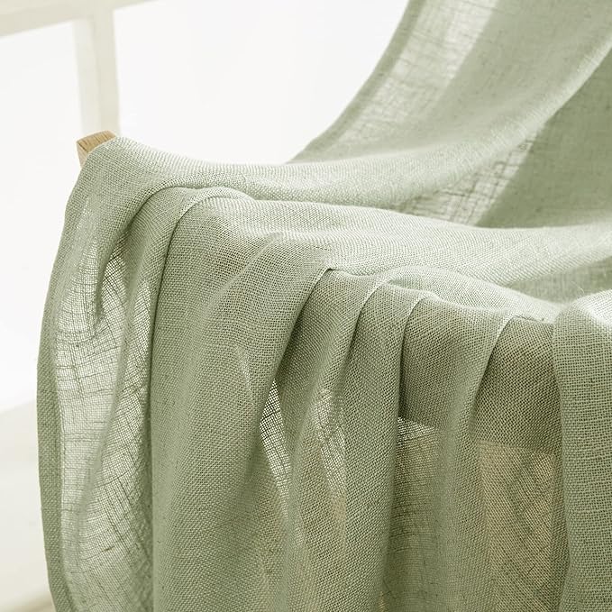 MIULEE Sage Green Linen Curtains 63 Inch Length 2 Panels - Image 5