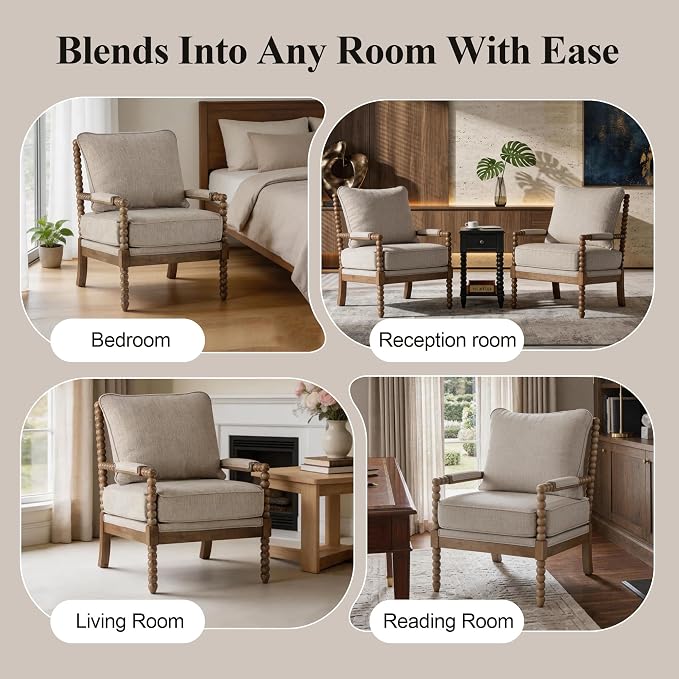 DUHOME Linen Fabric Spindle Accent Chairs Set of 2, Spool Chairs - Image 8