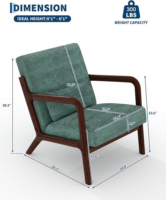 Garvee Mid-Century Modern Accent Chair, Chenille Upholstery, Solid Wood Armchair - Image 2