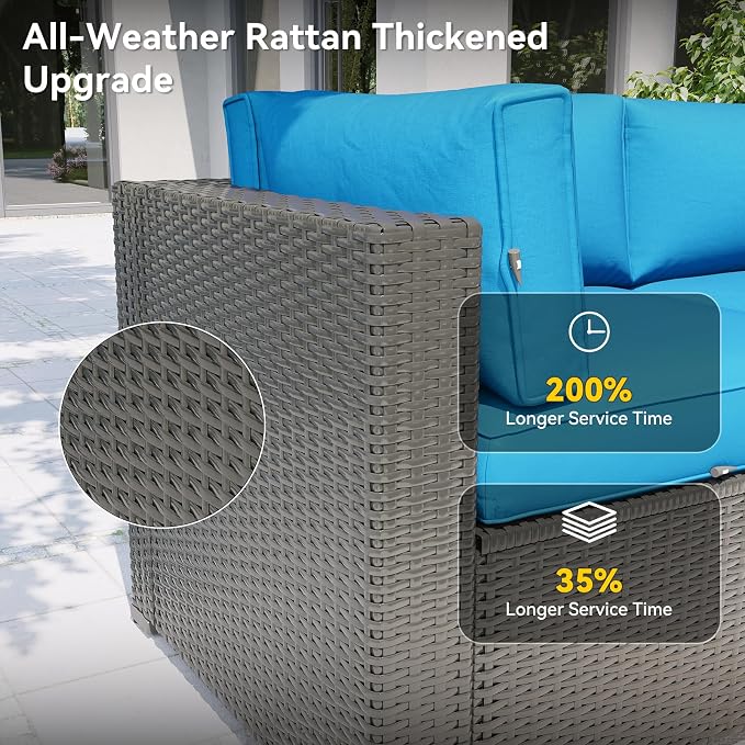 Aoxun Patio Furniture Set with Umbrella, 8 Piece Outdoor Sectional Sofas - Image 6