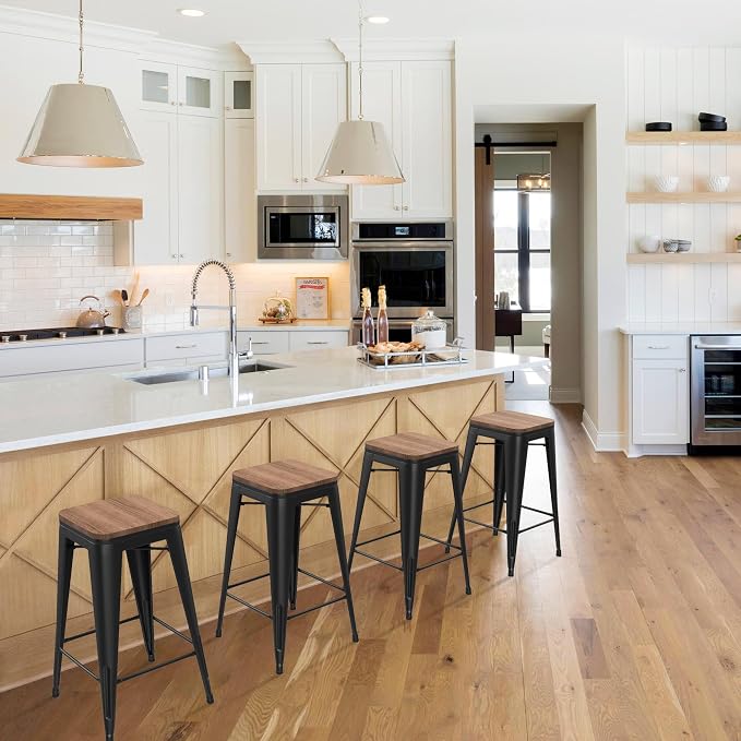 HAOBO Home 24" Backless Metal Counter Stool Height Bar Stools, Barstools - Image 3