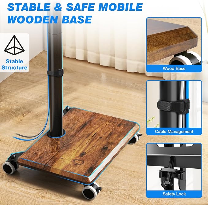 Rfiver Rolling TV Stand for 32 to 55 60 Inch TVs up to 88lbs, Height Adjustable - Image 5