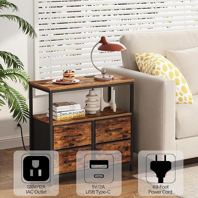 TUTOTAK Large Night Stand with Charging Station, Nightstand with USB and Type-C - Image 4