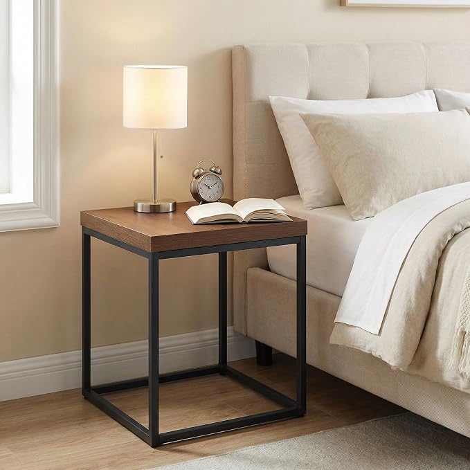 CENSI Modern Square End Table, Extra Thick 1.6" Wood Top & Metal Frame - Image 5