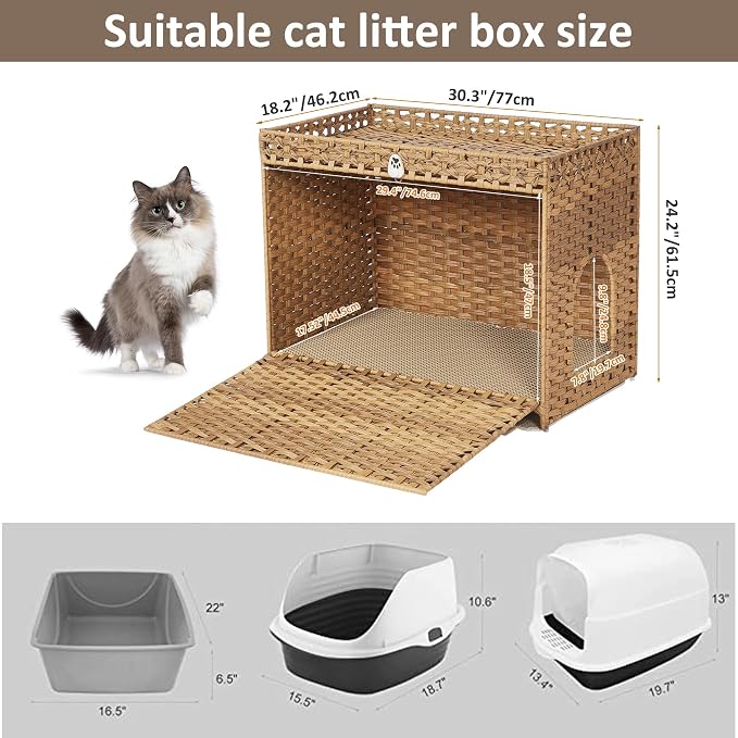 Cat Litter Box Enclosure with Soft Litter Mat; Hidden Cat Washroom Furniture - Image 7