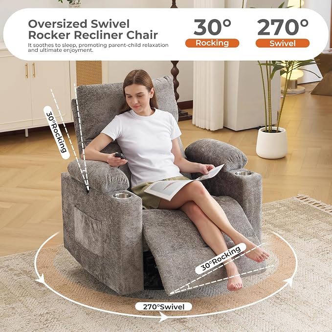 Rocking Chair Nursery with Adjustable Armrests, Electric Glider Recliner - Image 5