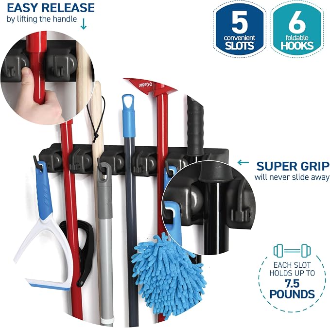2 Pack Mop and Broom Holder Wall Mount - Image 5