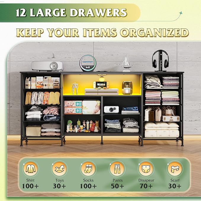 WLIVE 12 Drawer Dresser for Bedroom, 75 inch TV - Image 5