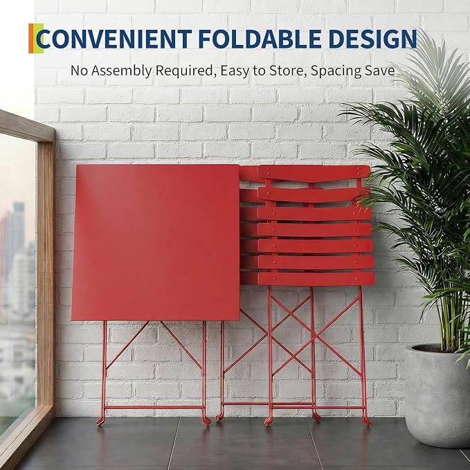 GarveeLife 3 Piece Patio Bistro Set, Folding Patio Bistro Table and Chairs Set - Image 4