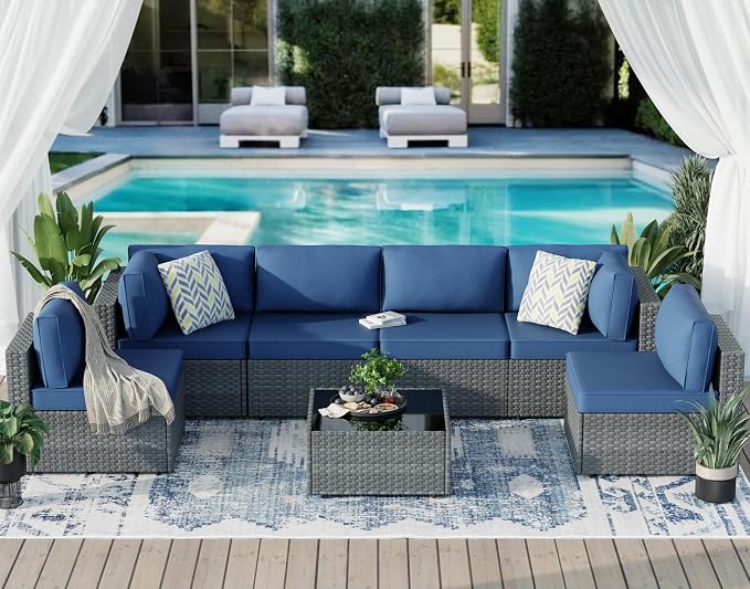 7-Piece Outdoor Patio Furniture Set, Modular PE Rattan Sectional Sofa - Image 3