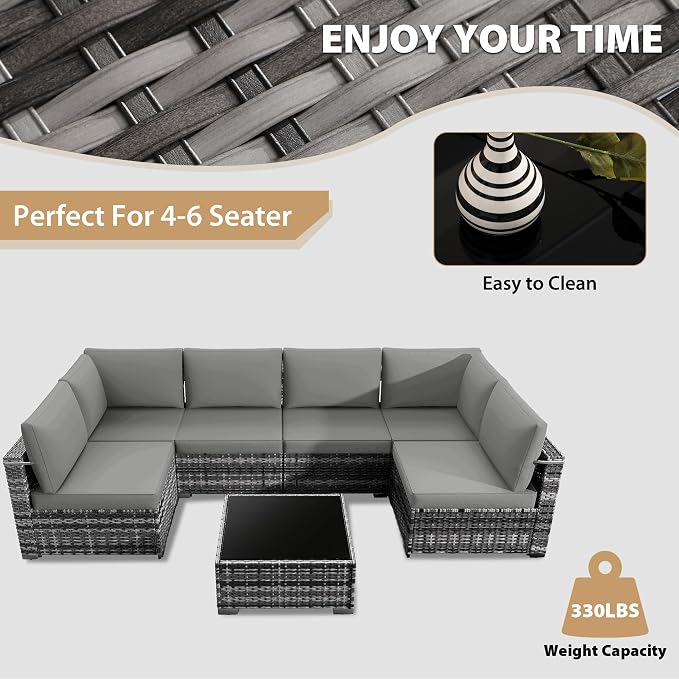 KIGOTY Patio Furniture Set, 7 Pieces Modular Outdoor Sectional Sofa, PE Rattan - Image 6