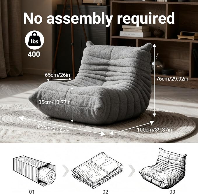 Giant Bean Bag Chair for Adults, Comfy Chair for Bedroom, Memory Foam Chair - Image 2