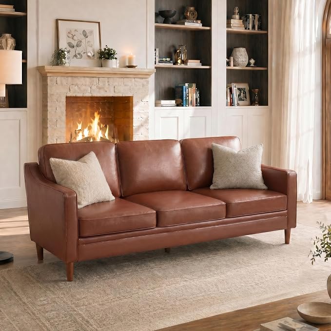 Kingfun 80" Faux Leather Sofa, 3 Seater Couch, Mid Century Modern Couches by KINGFUN-Anexcitingoption