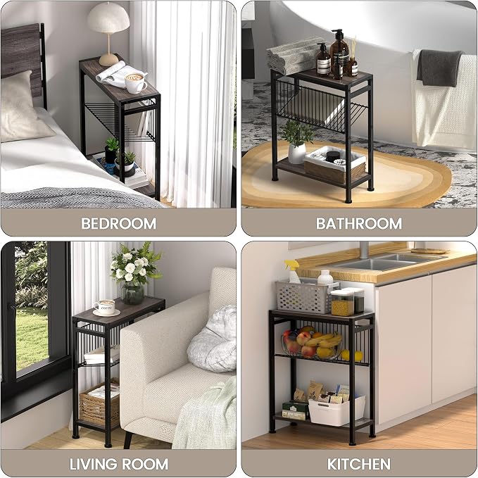 Small Side Table Set of 2 for Small Space, 3-Tier Narrow End Tablewith Magazine - Image 7
