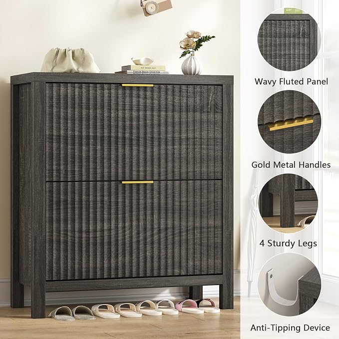 YOMILUVE Shoe Cabinet Storage for Entryway, Fluted Shoe Cabinet - Image 6