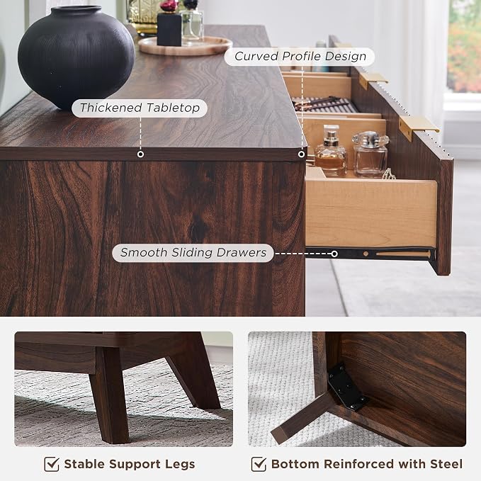 T4TREAM Fluted 9 Drawers Dresser, Curved Profile Design, Dresser TV Stand - Image 6