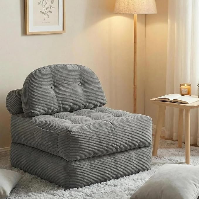 Convertible Corduroy Floor Sofa, 3-in-1 Folding Lazy Sofa Bed by QUNDICY