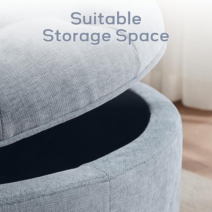 HUIMO 30-Inch Round Storage Ottoman, Modern Button Tufted Ottoman Coffee Table - Image 4