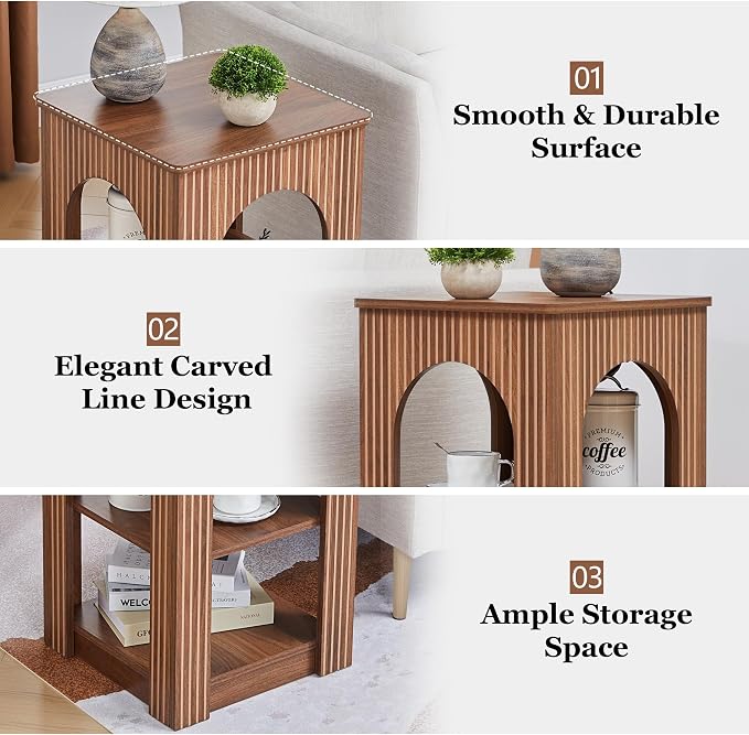 weselon End Table with 3-Tier Storage, Mid-Century Modern Side Table with - Image 5