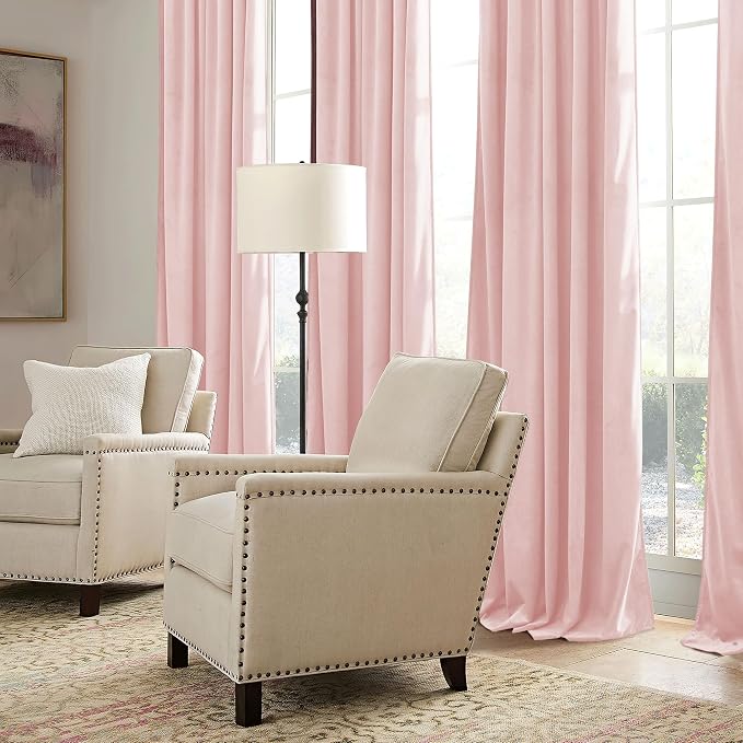RYB HOME Pink Velvet Curtains 84 inches, Back Tab Soft Fabric Room Darkening - Image 6