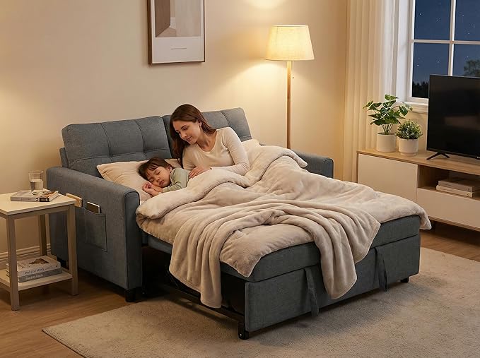 Gizoon 3-in-1 Convertible Loveseat Sleeper Couch Bed, 71.7" Extended Pull Out - Image 3