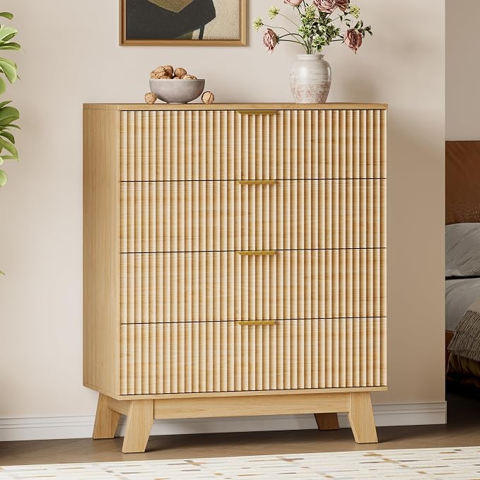 BORNOON 39" Tall Dresser for Bedroom, 4-Drawer Fluted Chest of Drawers by BORNOON