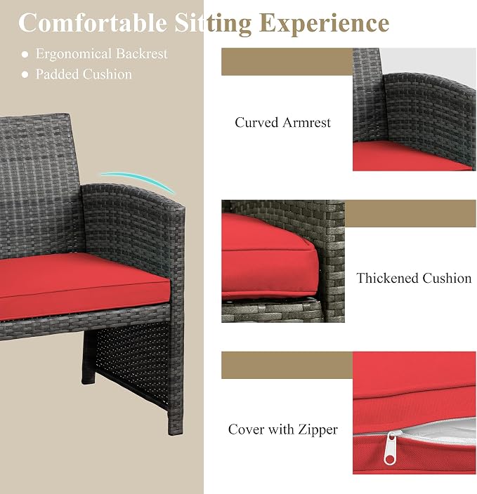 JAMFLY 4 Piece Outdoor Patio Furniture Set, Outdoor Wicker Rattan Chairs - Image 5