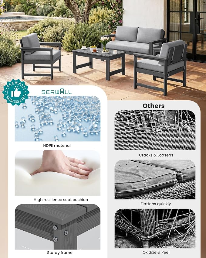 SERWALL 4 Pieces HDPE Outdoor Sofa Set - Image 9