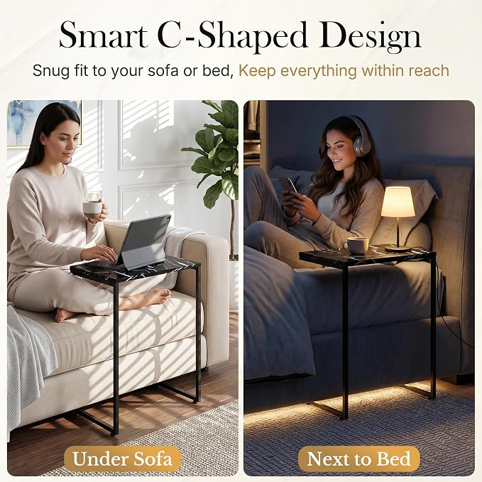 SUPER DEAL Nesting Tables Set of 3, Industrial C Shaped End Table Stackable - Image 5
