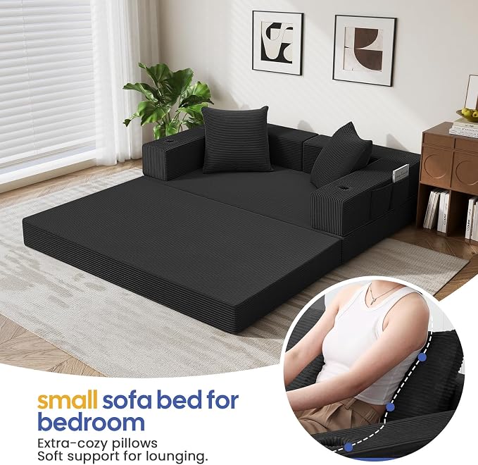 COMAX Futon Sofa Bed, 4‑in‑1 Convertible Sofa Bed, Folding Boneless Couches - Image 4