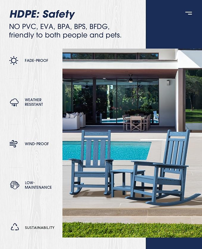 KINGYES Oversized Outdoor Rocking Chair Set of 2, All-Weather Patio Rocking - Image 9