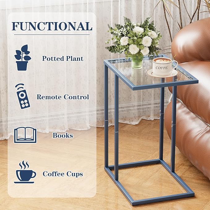 C Table End Table, Glass Couch Side Table, Tempered Glass Snack Side Table - Image 4
