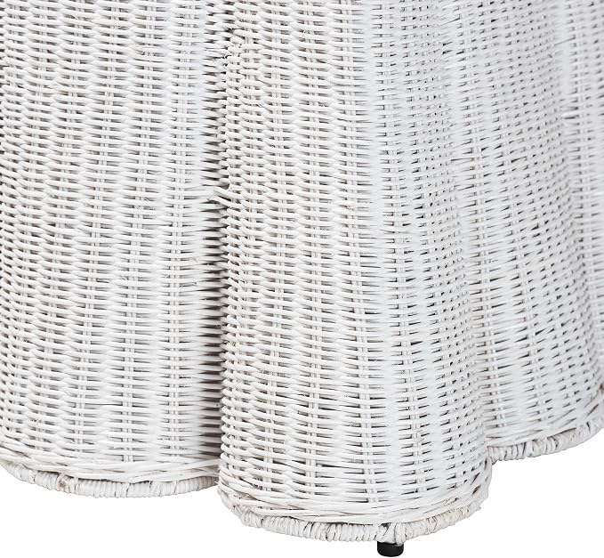 Bali & pari Palm Bohemian White Scallop Rattan Ottoman - Image 5