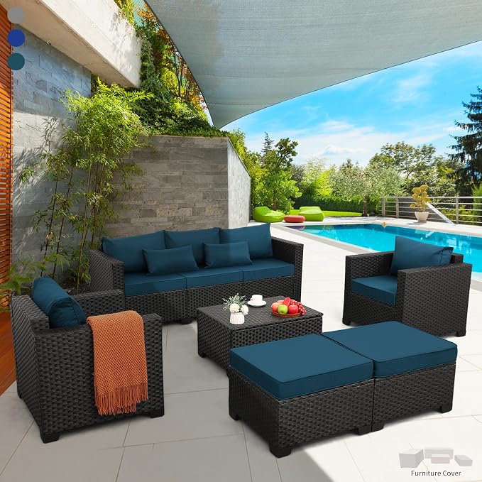 Rattaner Patio Furniture Set 6 Pieces Couch Outdoor Chairs Coffee Table Peacock by Rattaner