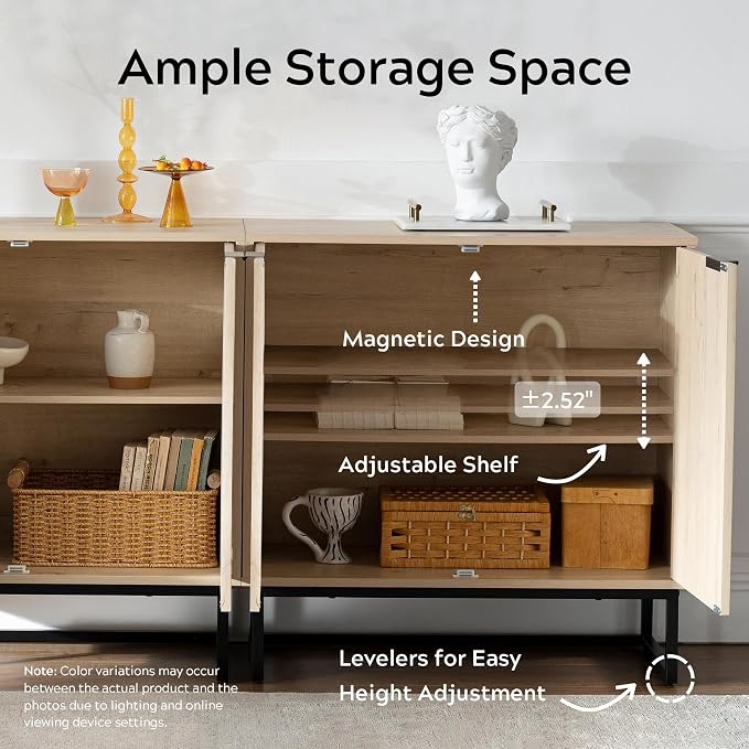 EYYTHUNG Fluted Cabinet with Storage, Sideboard Buffet Cabinet with Adjustable - Image 5