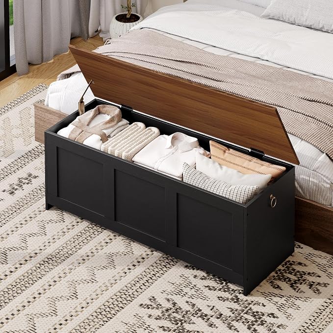 HOOBRO Storage Bench, 47.2" Retro Wooden Storage Chest, Wooden Storage Trunk - Image 2