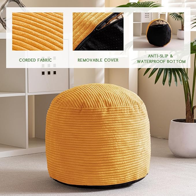 HIGOGOGO Round Stuffed Pouf Ottoman, Corduroy Poufs - Image 3