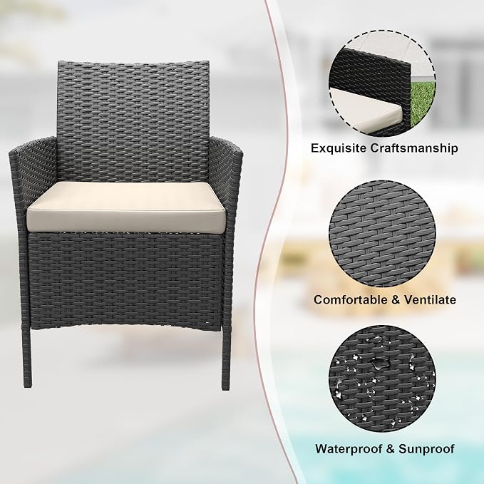 GarveeLife 3 Piece Patio Furniture Set, Rattan Outdoor Furniture - Image 4