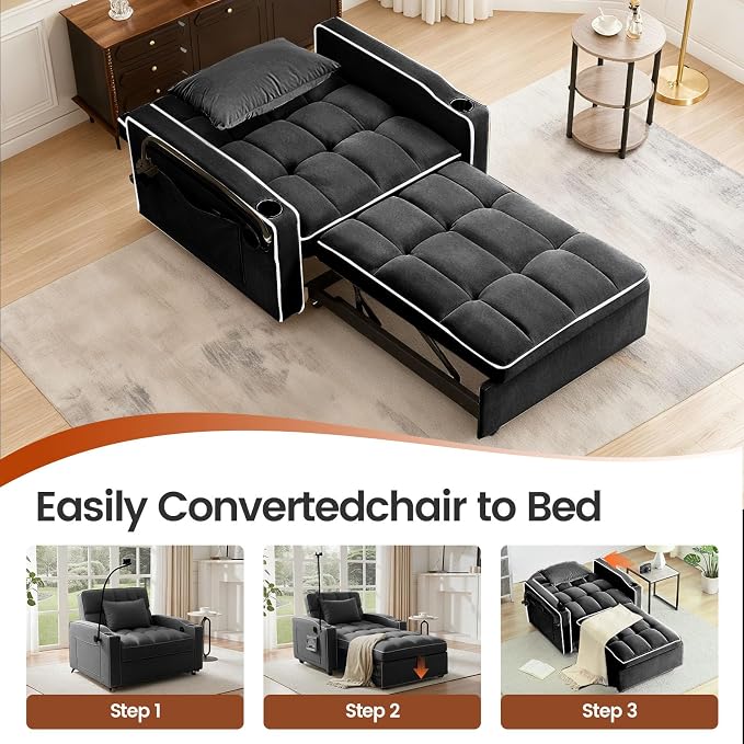 Convertible Sleeper Chair Bed, Pull Out Chair Sleeper - Image 9