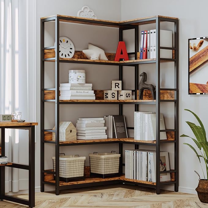 IRONCK Corner Shelf 5 Tiers 70LB Capacity L-Shaped Bookshelf - Image 2