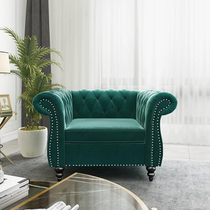 2 Piece Living Room Set, Velvet Chesterfield Sofa Loveseat Couch Chair - Image 5