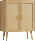 Iwell Storage Cabinet with 2 Shelves, Rattan Cabinet with 2 Doors, Sideboard by IWELL