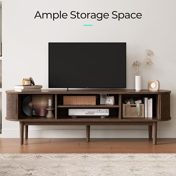 LINSY HOME 70" Fluted TV Stand for TVs up to 80 Inch, Mid Century Modern - Image 4